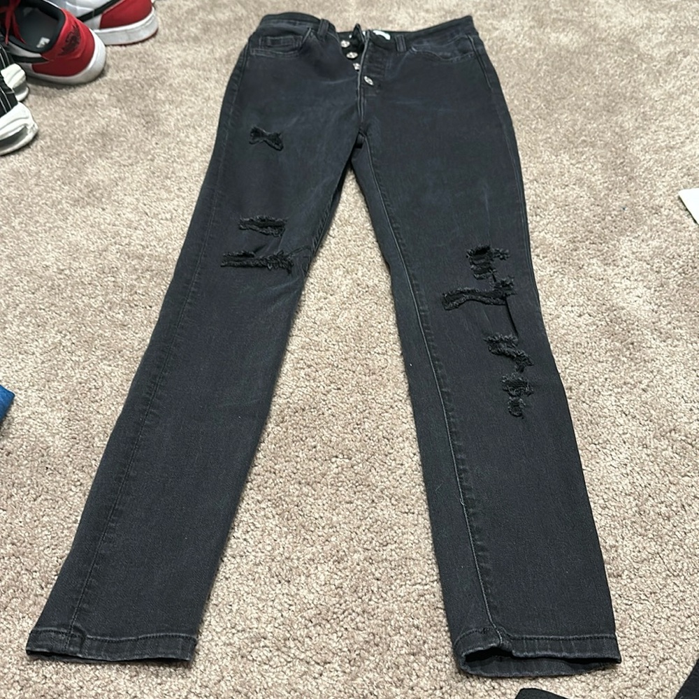 Black Flying Monkey High Waisted Button Jeans - image 2